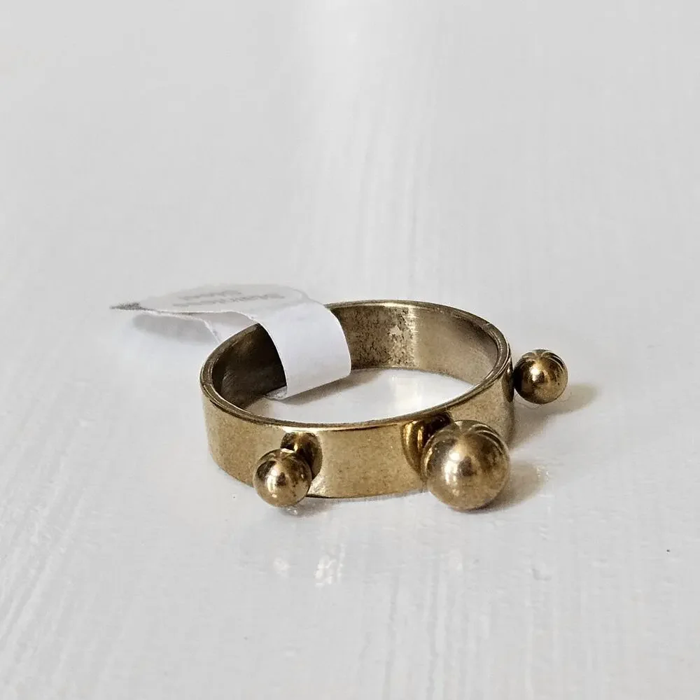 Stainless Steel Triple Ball Statement Ring Size 20 | Gold Tone Punk Jewelry